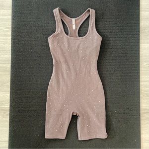 SKIMS Grey Chalk Outdoor Rhinstone Mid Thigh Onesie